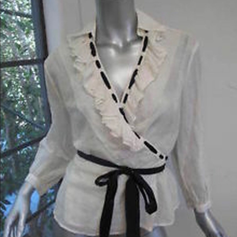 3.1 Phillip Lim Long Sleeve White Wrap Shirt with Blue Tie sz 4 - Picture 1 of 8